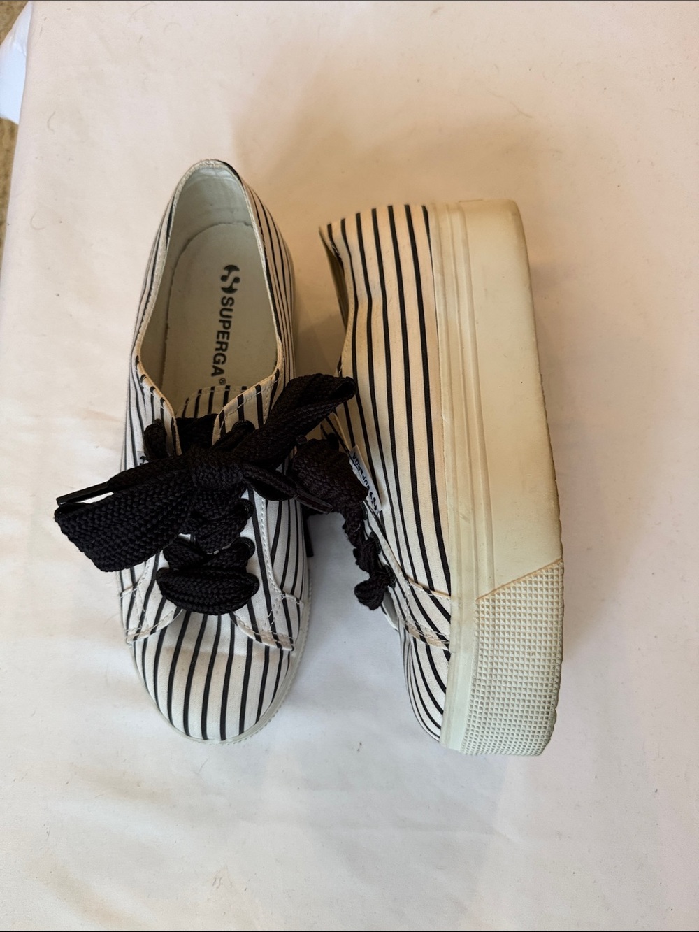 Superga Platform Sneaker - White with Black Stripes